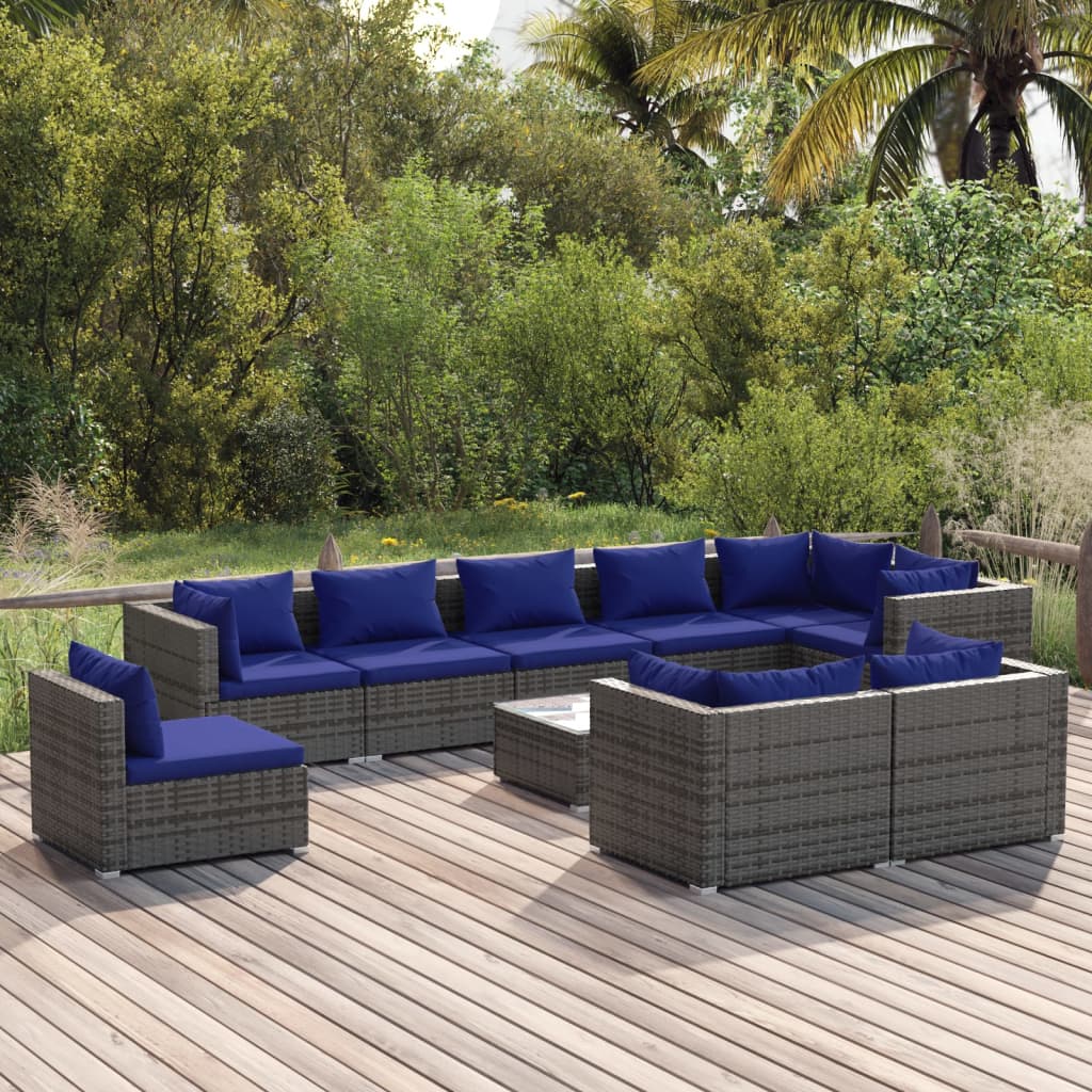 vidaXL 10-tlg. Garten-Lounge-Set mit Kissen Poly Rattan Grau