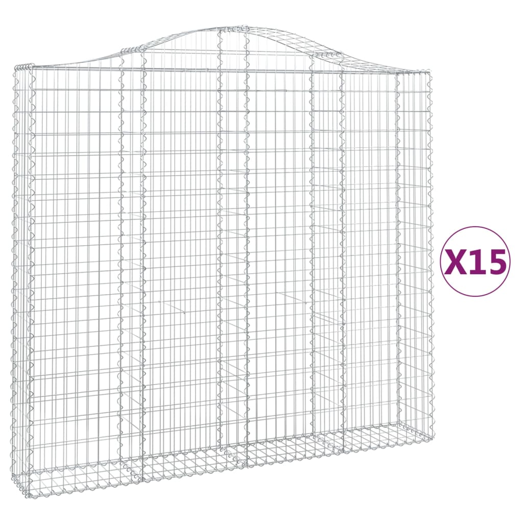 vidaXL Gabionen mit Hochbogen 15Stk. 200x30x180/200cm Verzinktes Eisen