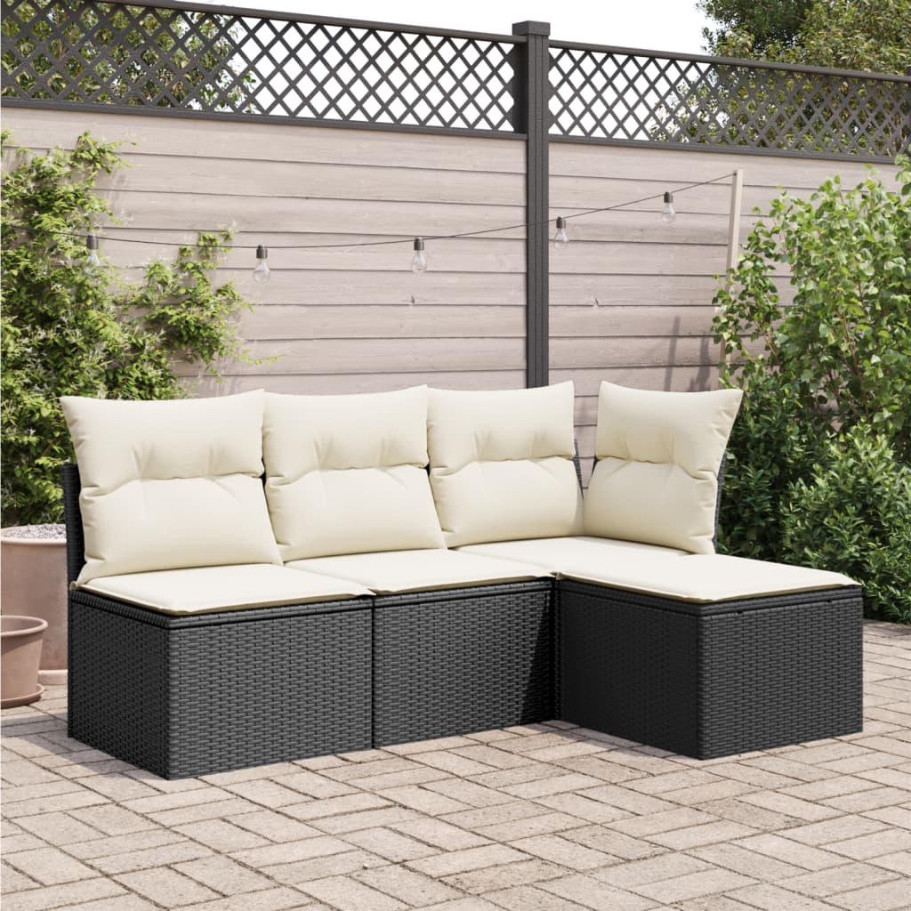 vidaXL Gartenhocker mit Kissen Schwarz 55x55x37 cm Poly Rattan