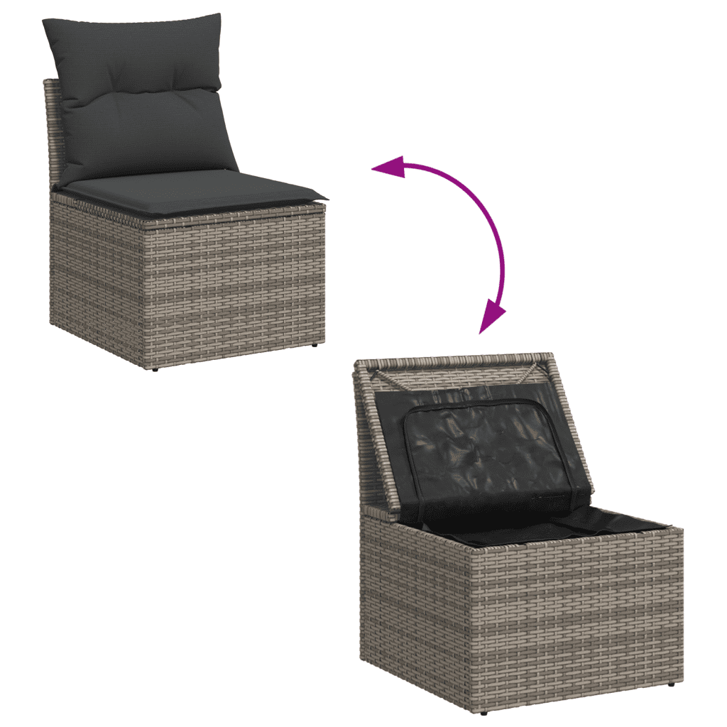 vidaXL 10-tlg. Garten-Sofagarnitur mit Kissen Grau Poly Rattan