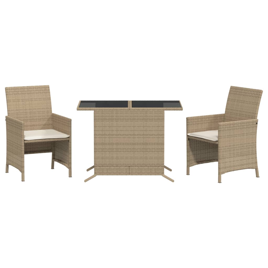 vidaXL 3-tlg. Bistro-Set mit Kissen Beige Poly Rattan