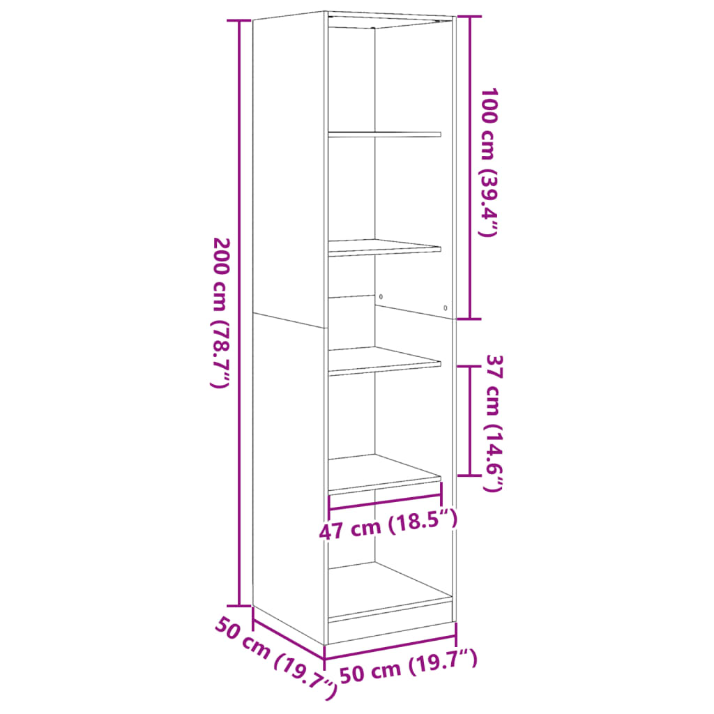 vidaXL Kleiderschrank Schwarz 50x50x200 cm Holzwerkstoff