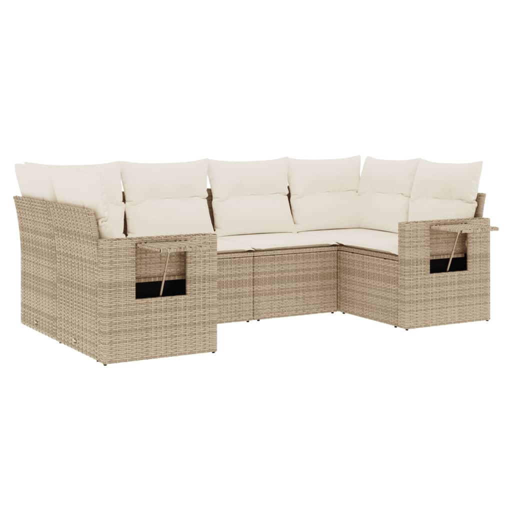 vidaXL 6-tlg. Garten-Sofagarnitur mit Kissen Beige Poly Rattan