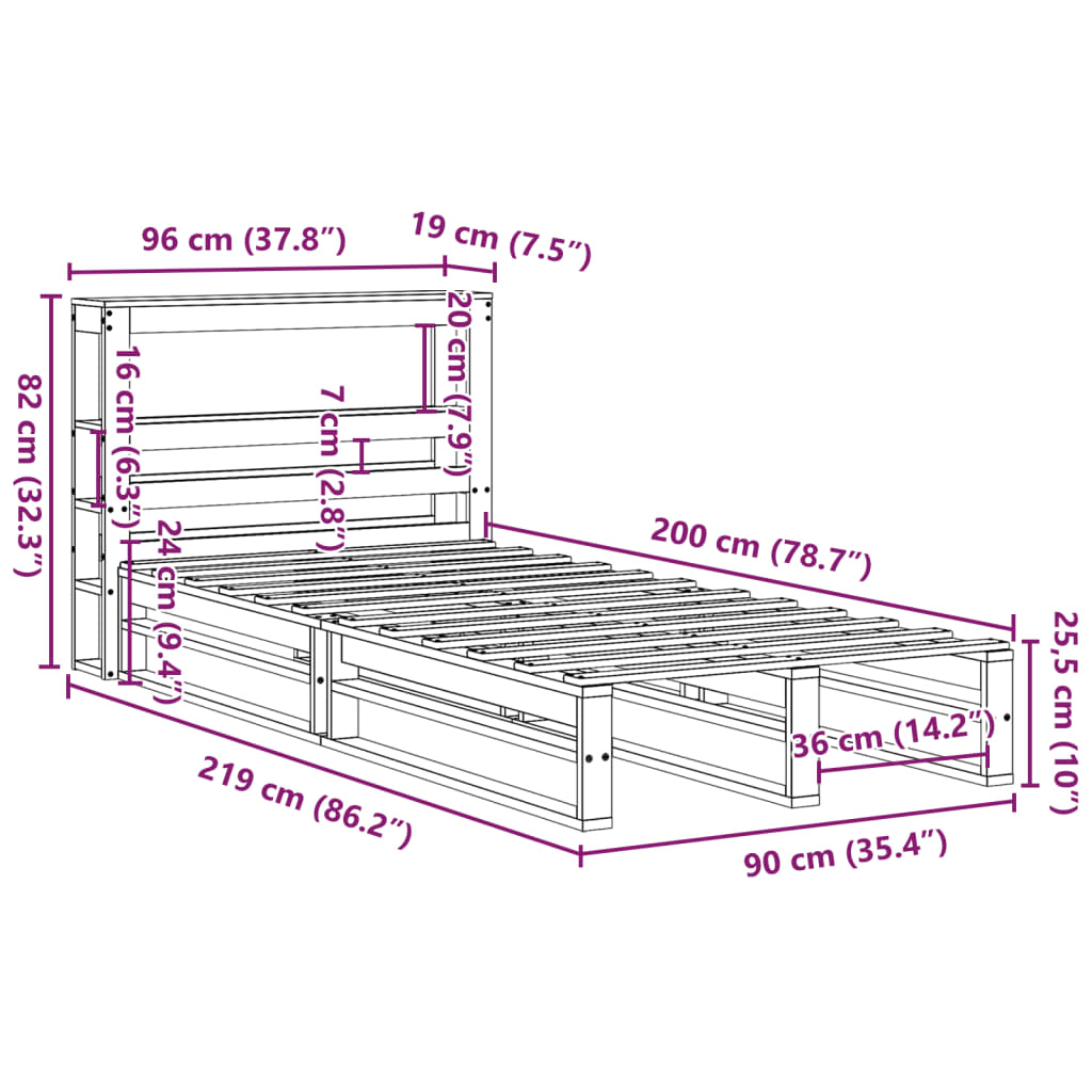 vidaXL Massivholzbett ohne Matratze Weiß 90x200 cm Kiefernholz