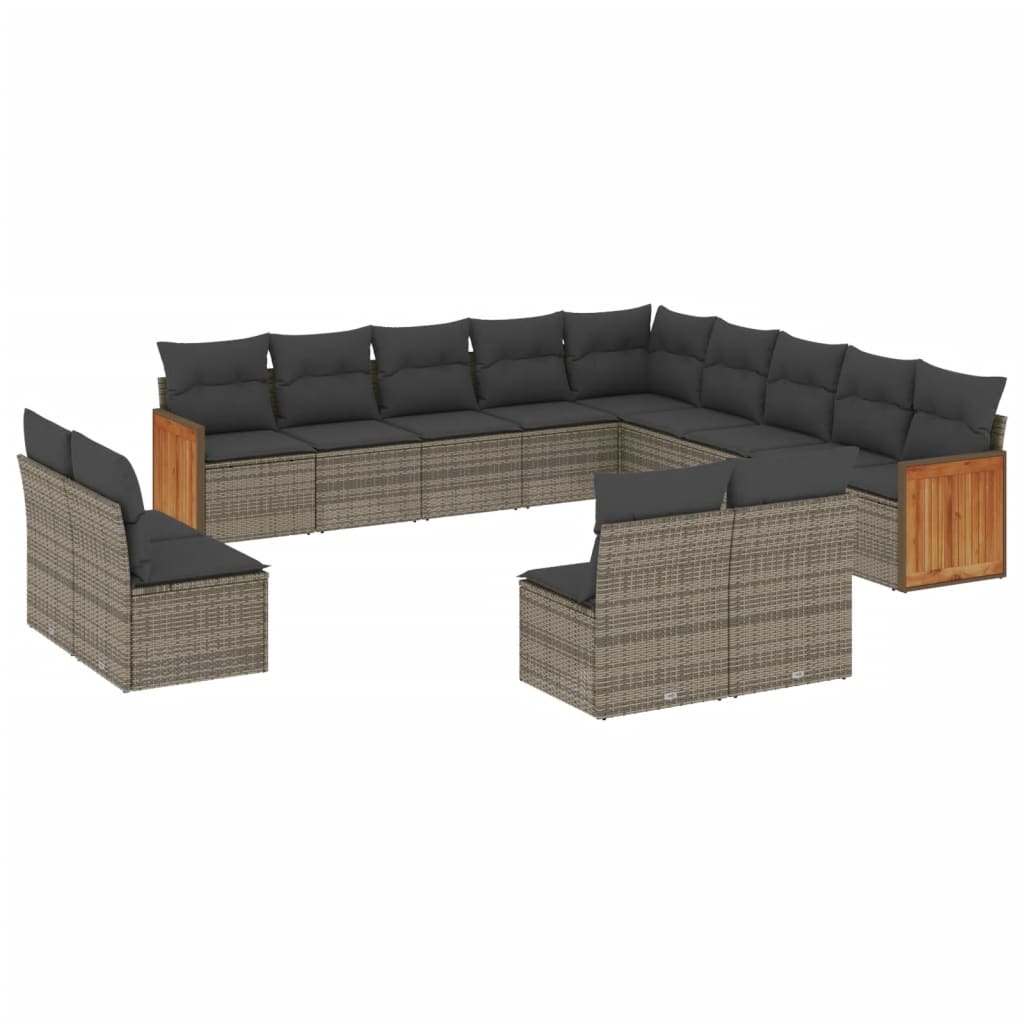 vidaXL 13-tlg. Garten-Sofagarnitur mit Kissen Grau Poly Rattan