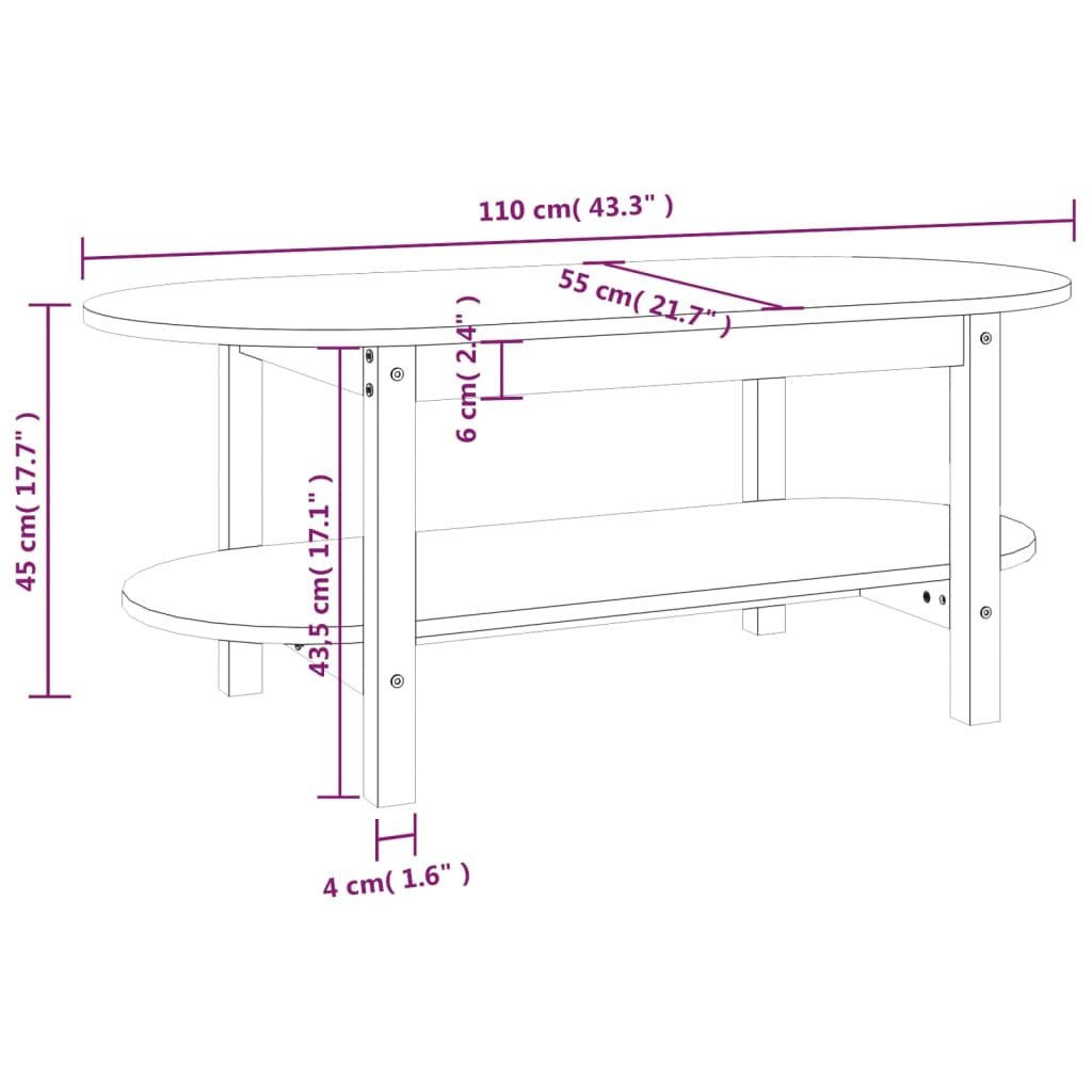 vidaXL Couchtisch Grau 110x55x45 cm Massivholz Kiefer