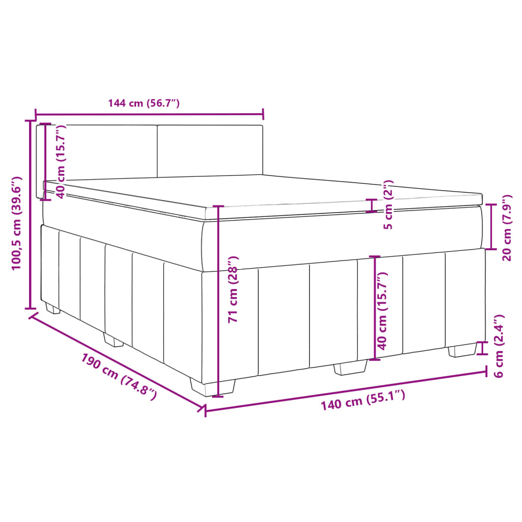 vidaXL Boxspringbett mit Matratze Creme 140x190 cm Stoff