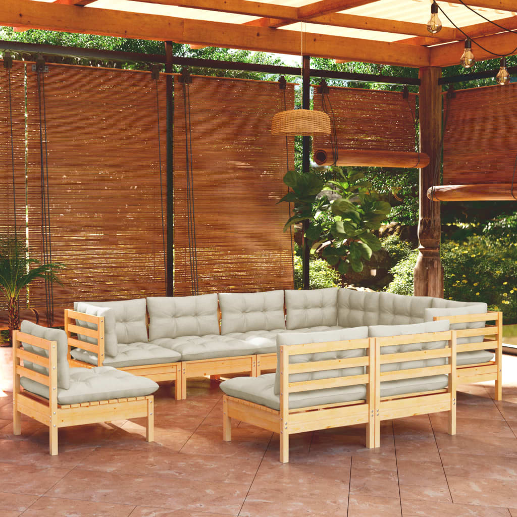 vidaXL 9-tlg. Garten-Lounge-Set mit Creme Kissen Massivholz Kiefer