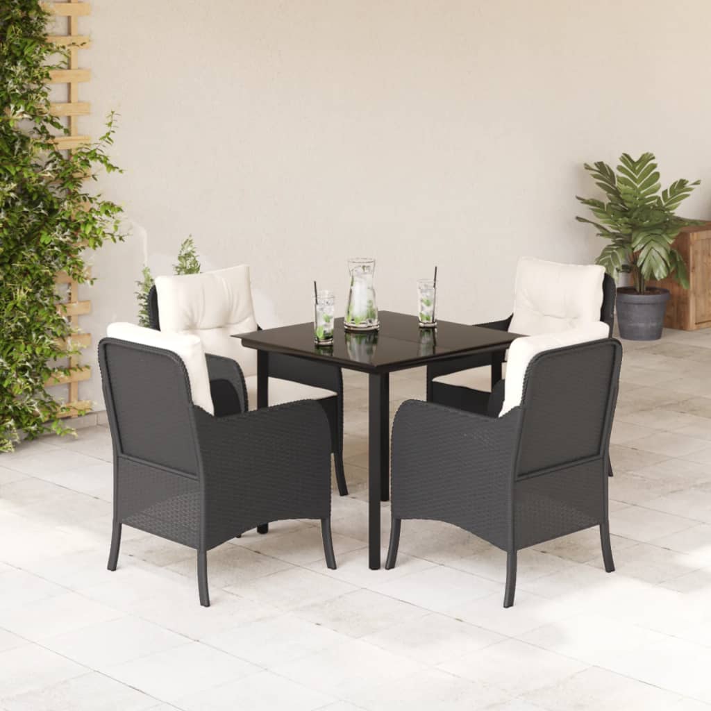 vidaXL 5-tlg. Garten-Essgruppe mit Kissen Schwarz Poly Rattan