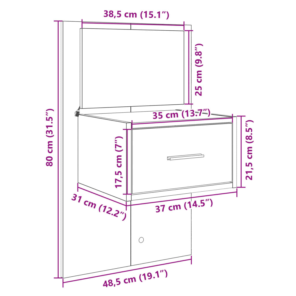 vidaXL Kopfteil mit Nachttischen Grau Sonoma 120 cm Holzwerkstoff