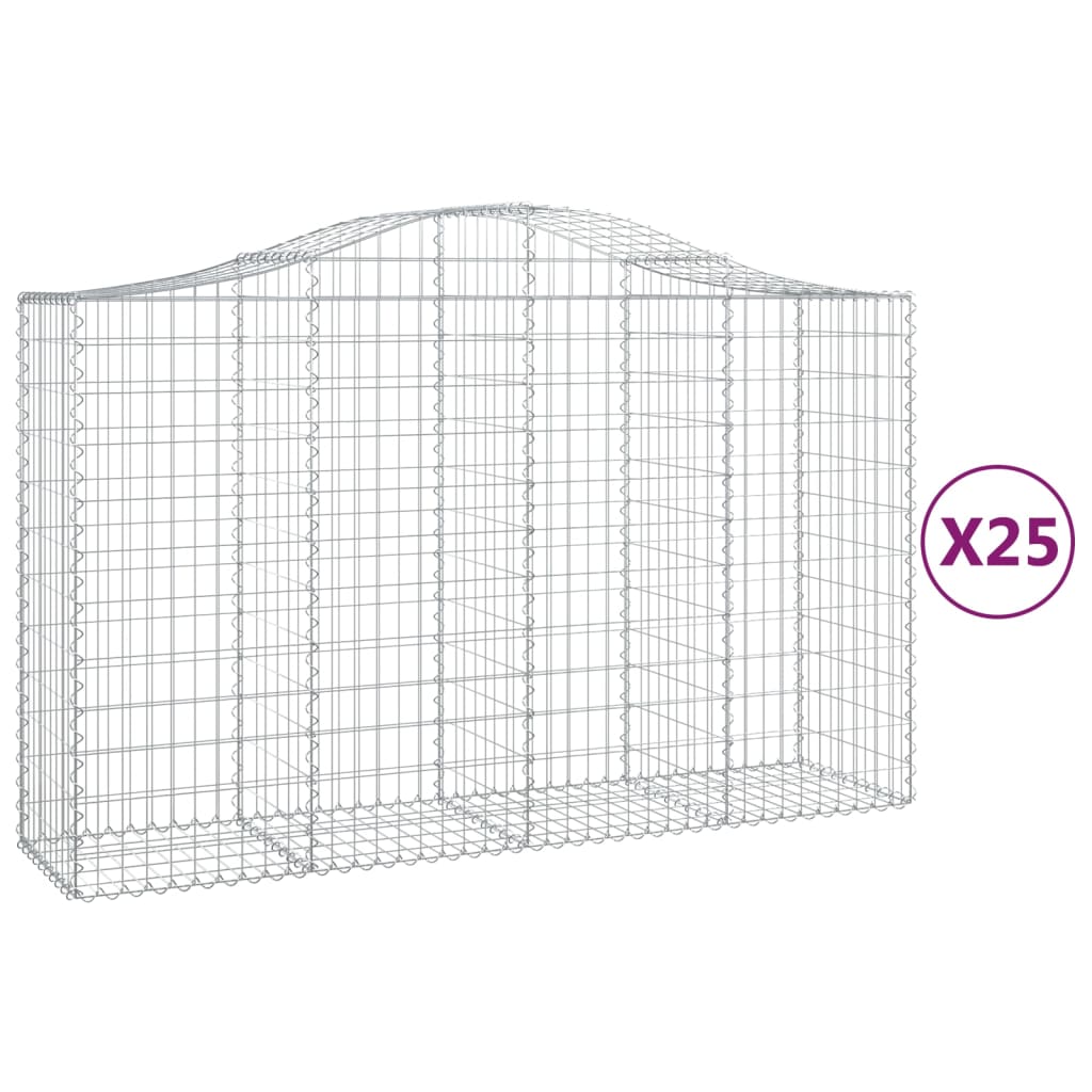 vidaXL Gabionen mit Hochbogen 25Stk. 200x50x120/140cm Verzinktes Eisen