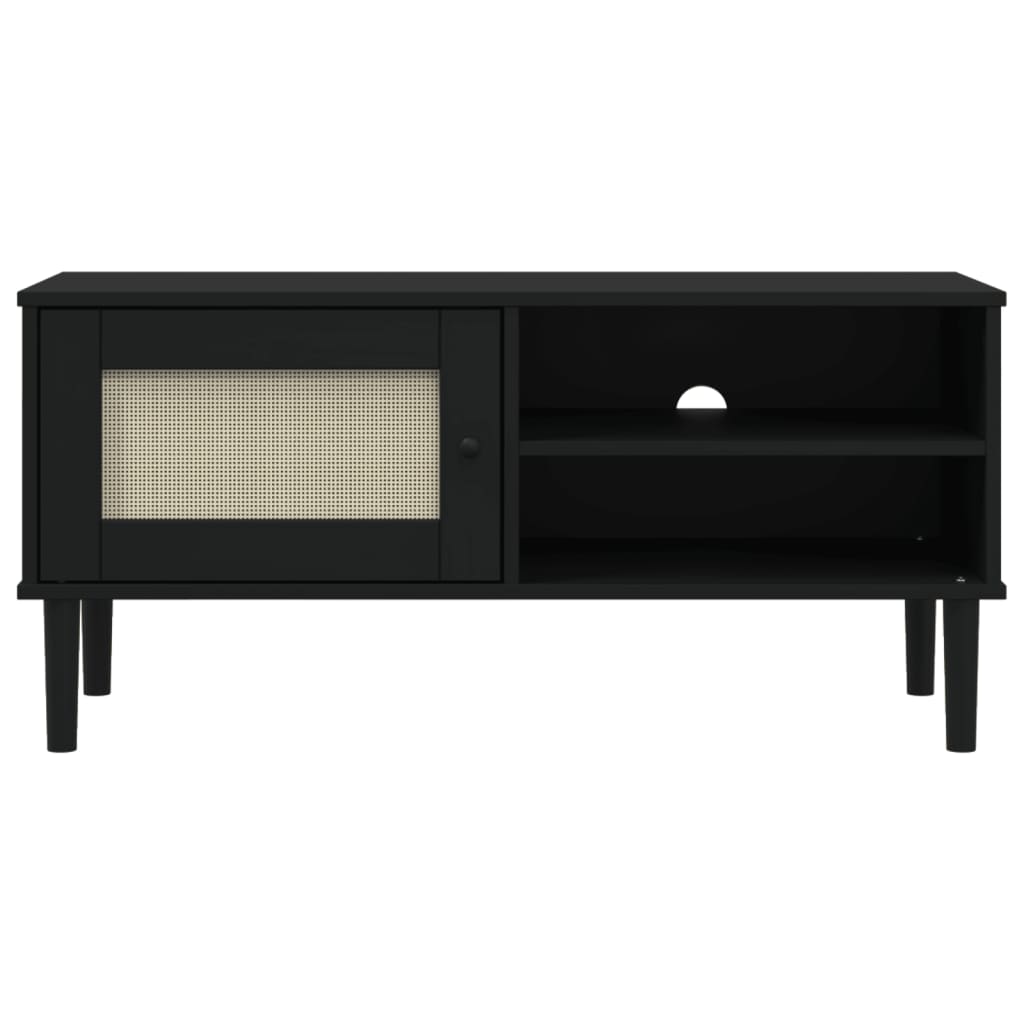 vidaXL TV-Schrank SENJA Rattan-Optik Schwarz 106x40x49 cm Kiefernholz