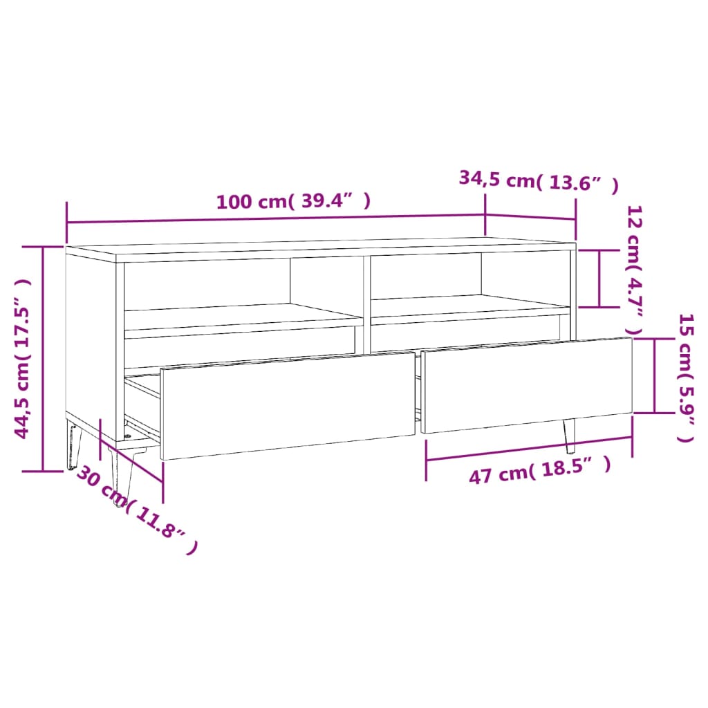 vidaXL TV-Schrank Hochglanz-Weiß 100x34,5x44,5 cm Holzwerkstoff