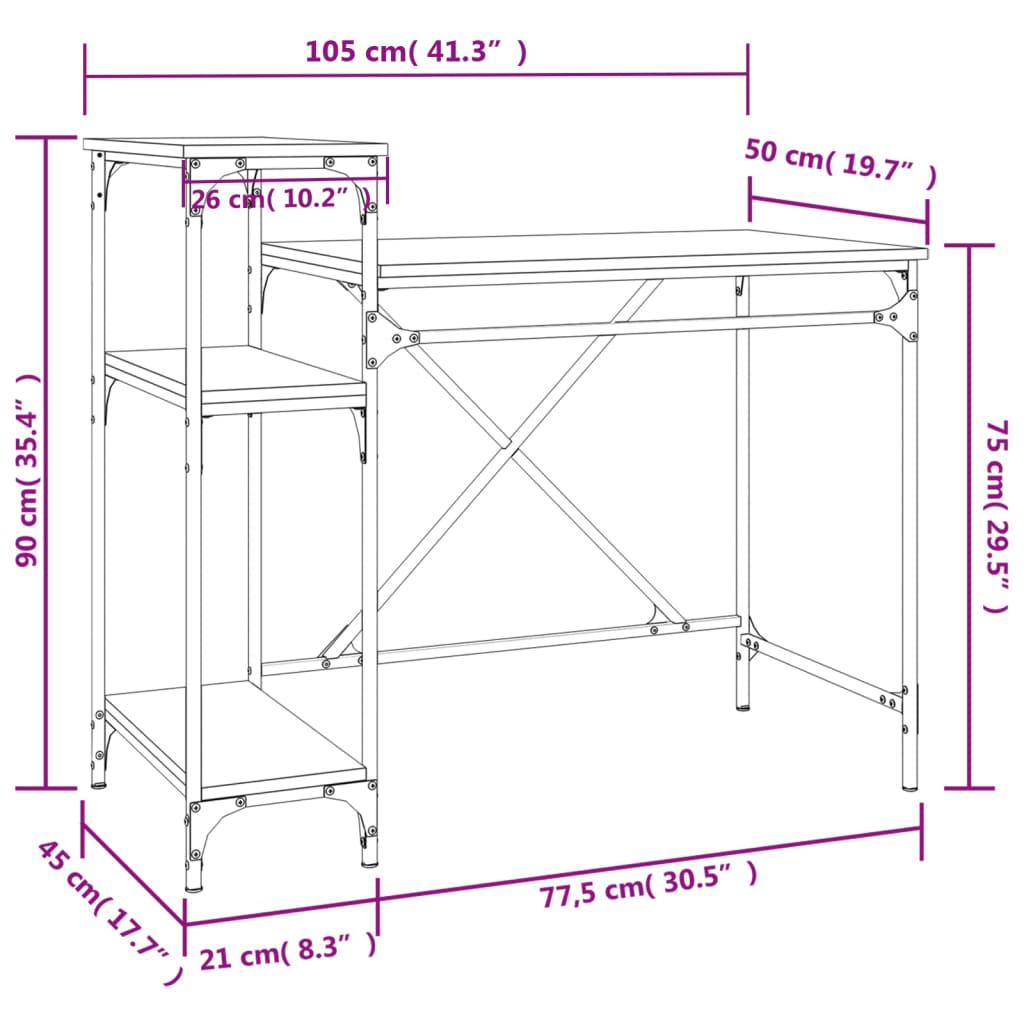 vidaXL Schreibtisch mit Regal Braun Eichen-Optik 105x50x90 cm