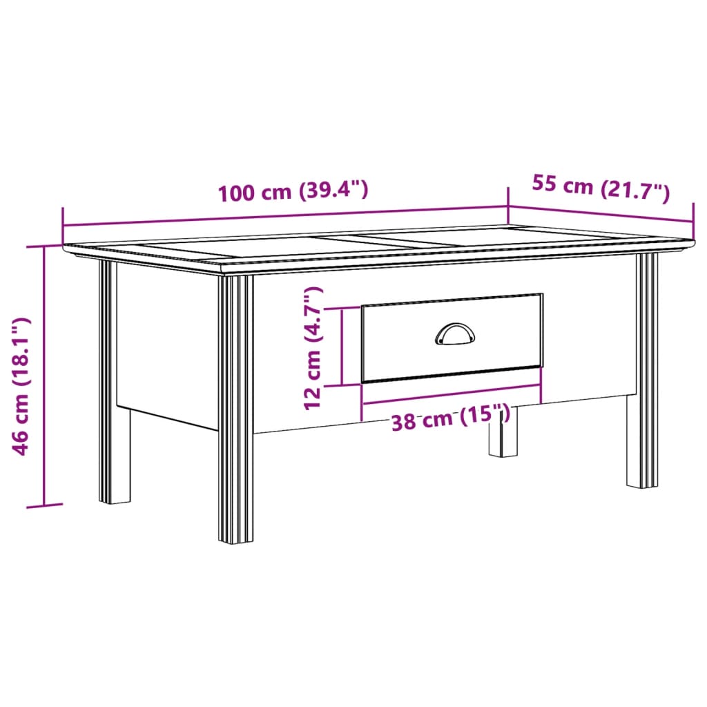 vidaXL Couchtisch BODO Grau 100x55x46 cm Massivholz Kiefer