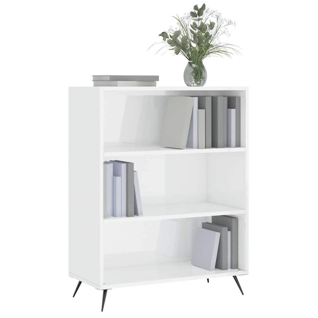 vidaXL Bücherregal Hochglanz-Weiß 69,5x32,5x90 cm Holzwerkstoff