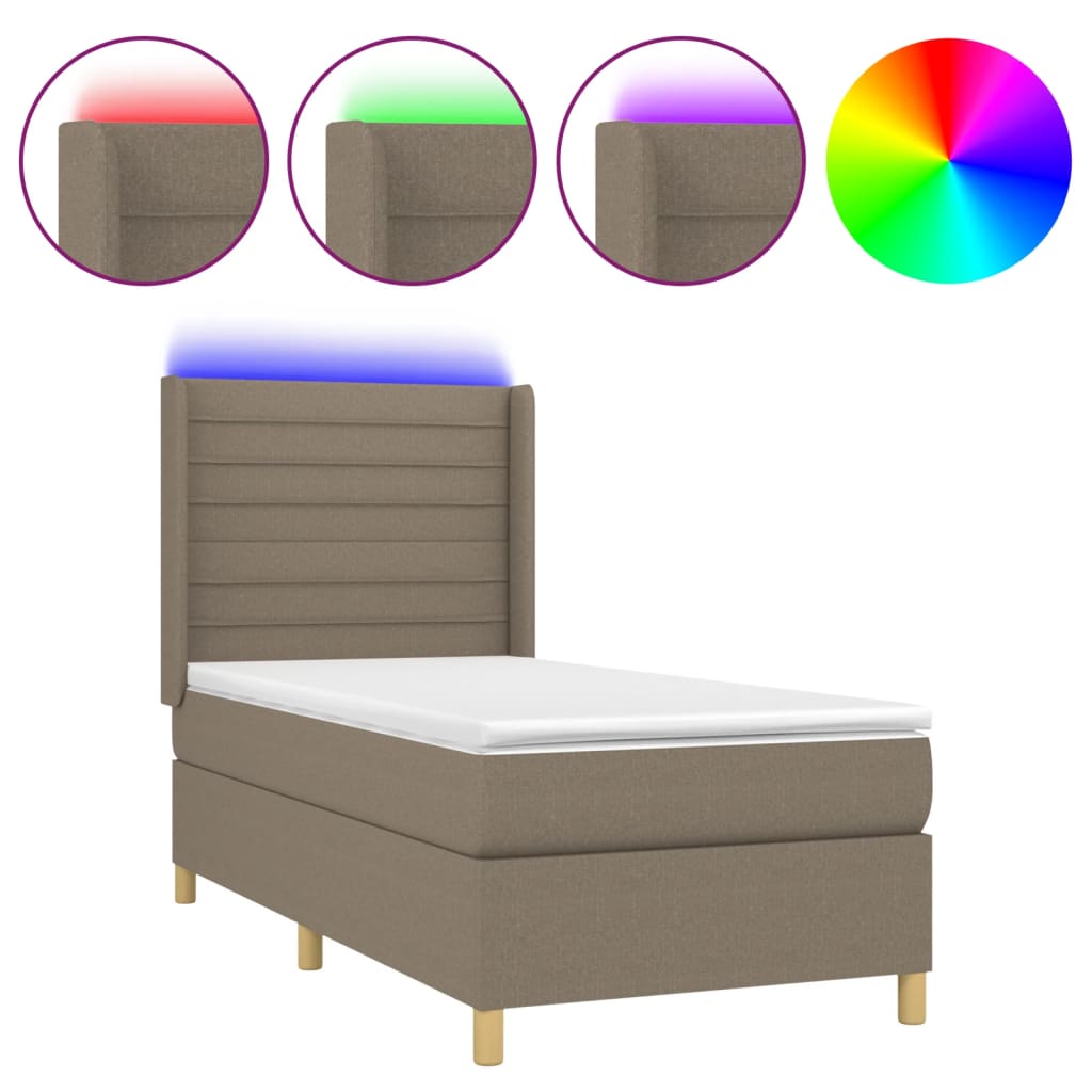 vidaXL Boxspringbett mit Matratze & LED Taupe 100x200 cm Stoff