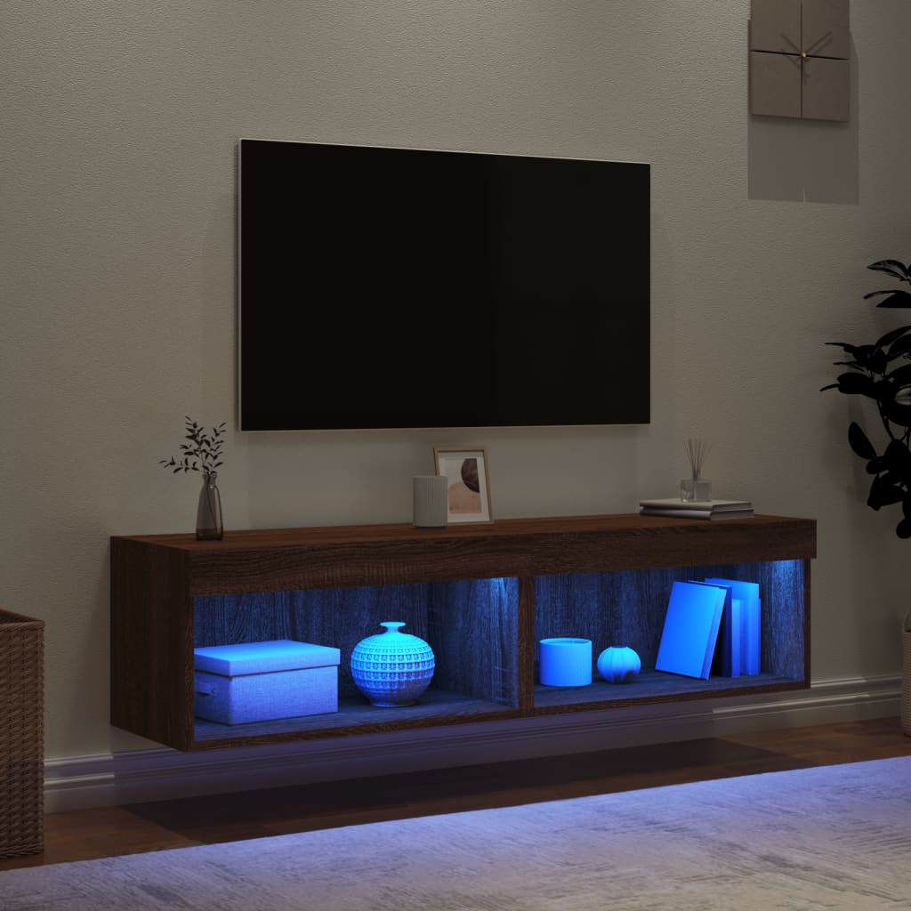 vidaXL TV-Schränke mit LED-Leuchten 2Stk. Braun Eiche-Optik 60x30x30cm