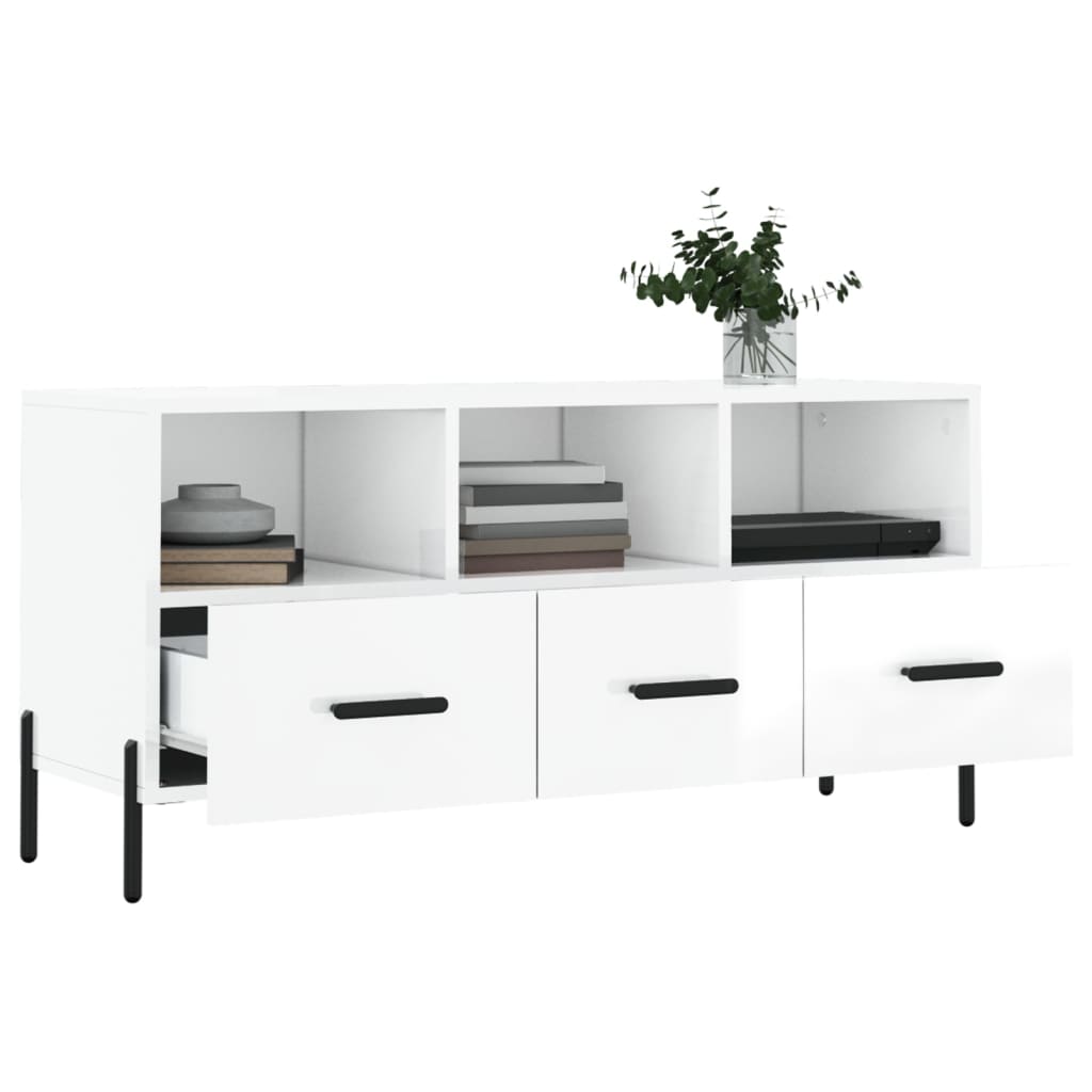 vidaXL TV-Schrank Hochglanz-Weiß 102x36x50 cm Holzwerkstoff