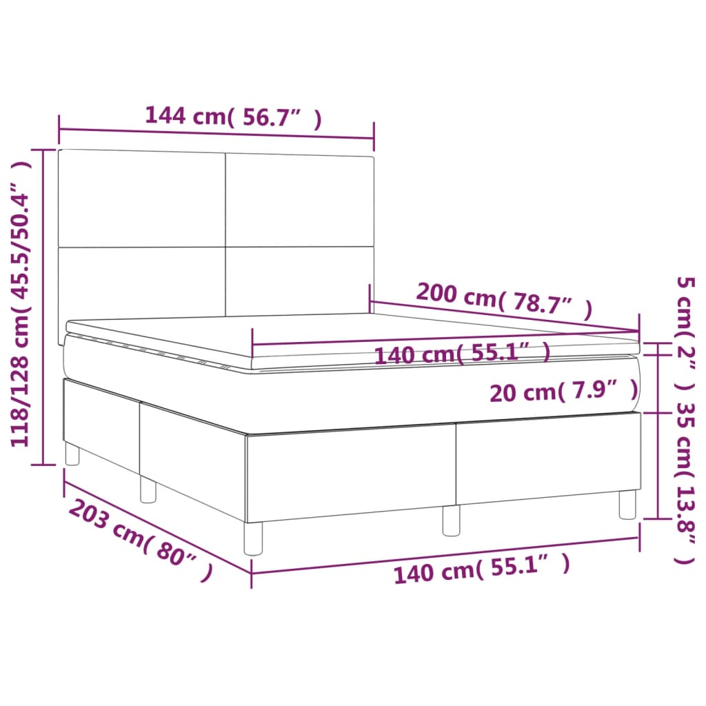 vidaXL Boxspringbett mit Matratze Dunkelbraun 140x200 cm Stoff