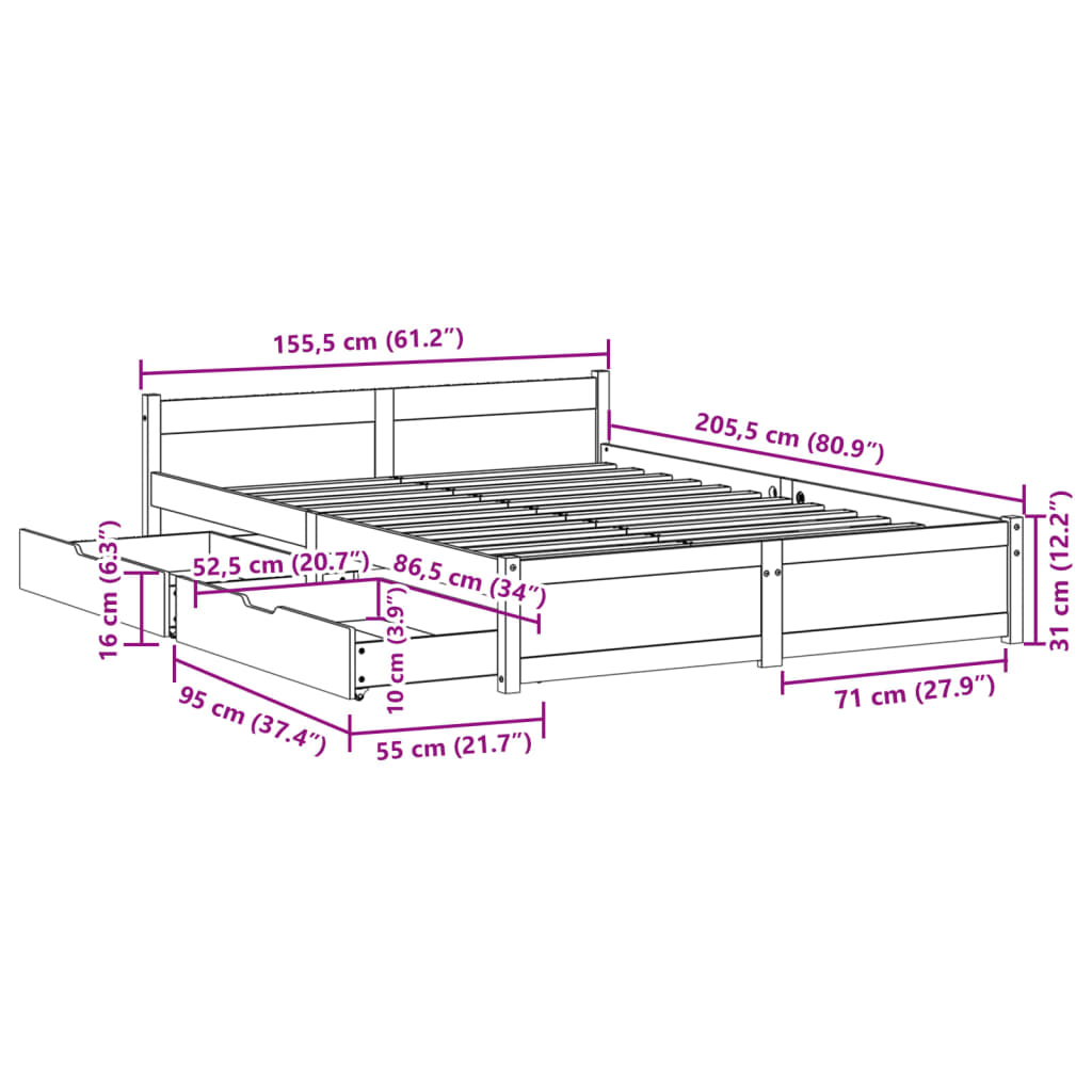 vidaXL Massivholzbett ohne Matratze Weiß 150x200 cm Kiefernholz