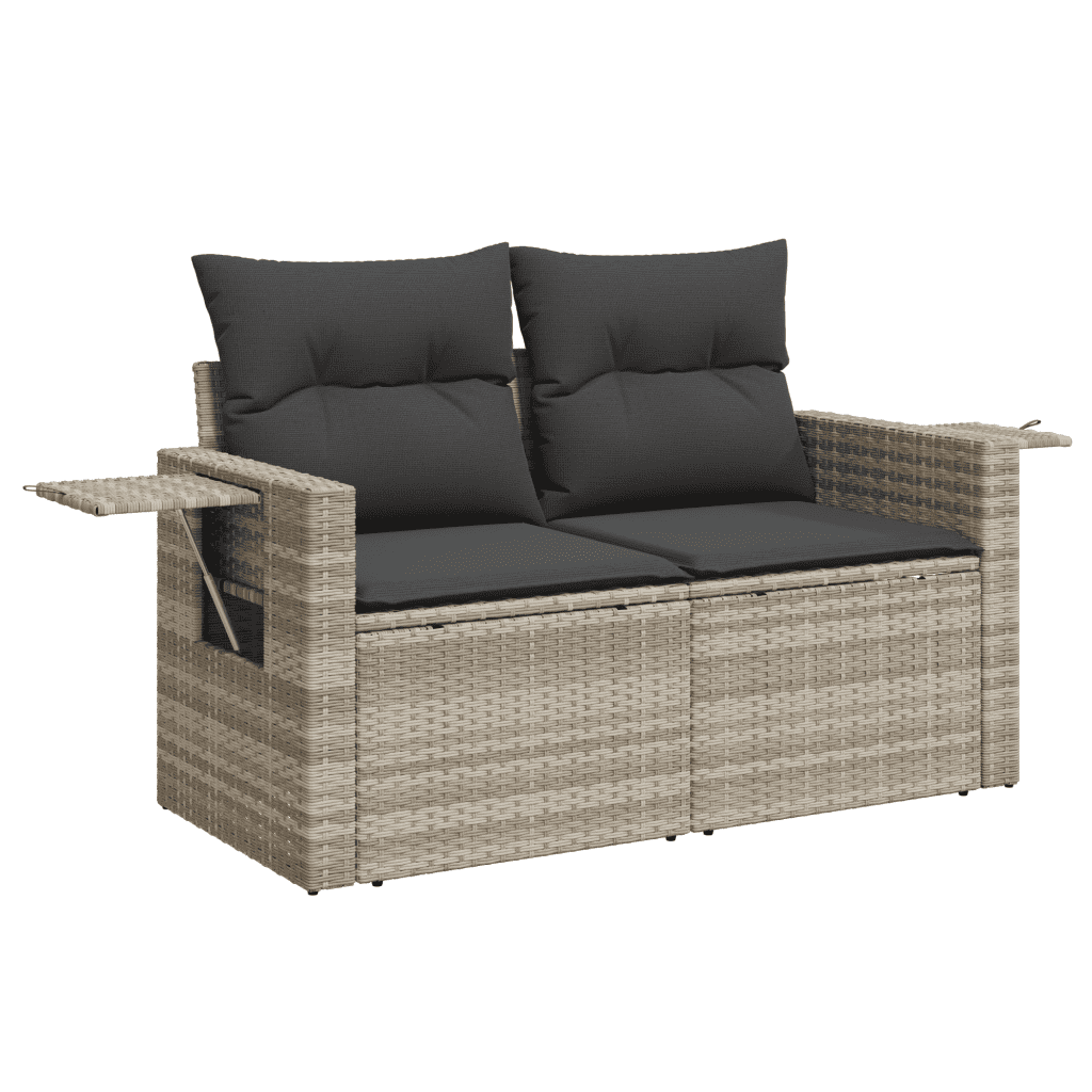 vidaXL 9-tlg. Garten-Sofagarnitur mit Kissen Hellgrau Poly Rattan