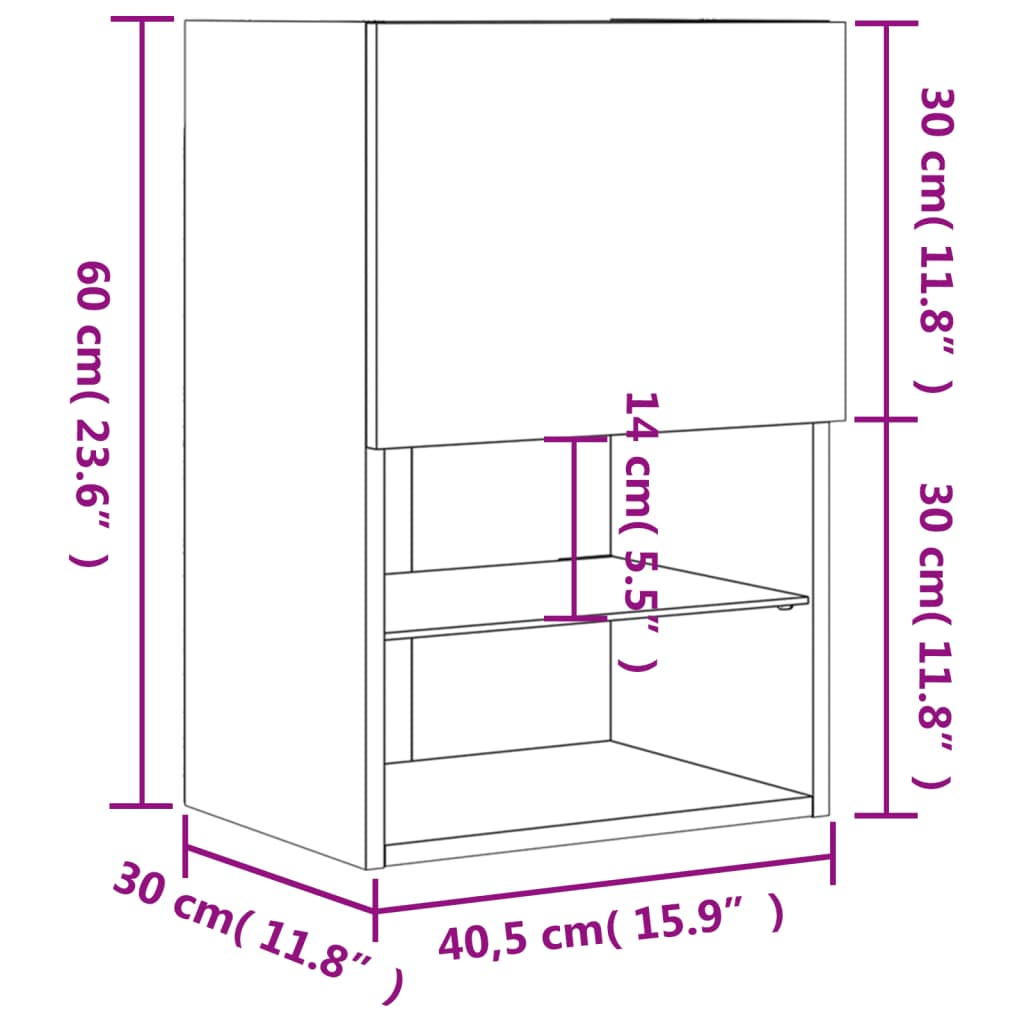 vidaXL TV-Schränke mit LED-Leuchten 2 Stk. Grau Sonoma 40,5x30x60 cm