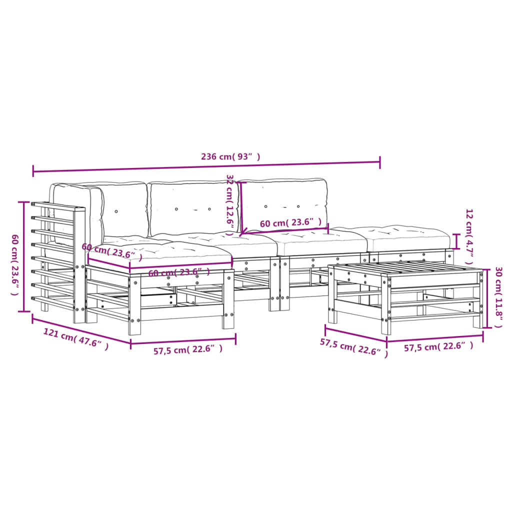 vidaXL 6-tlg. Garten-Lounge-Set mit Kissen Imprägniertes Kiefernholz