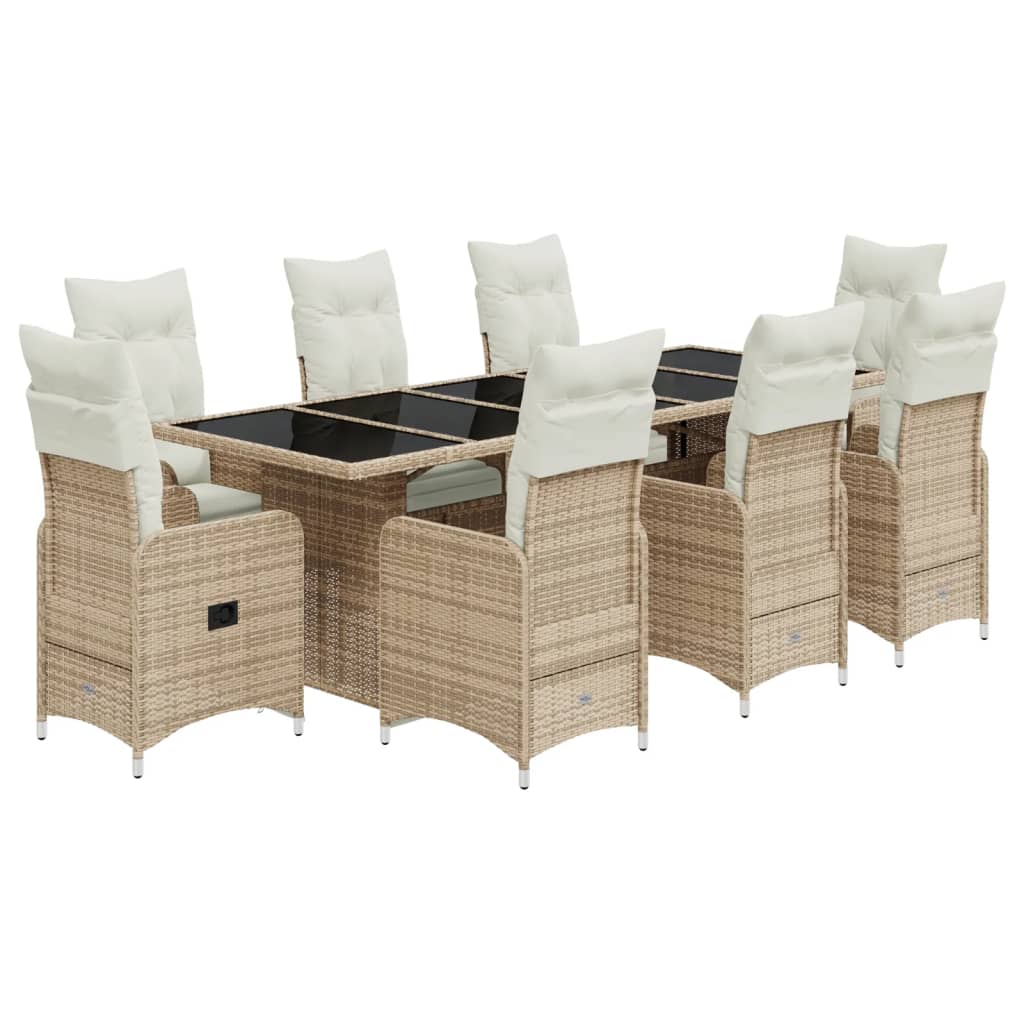 vidaXL 9-tlg. Garten-Bistro-Set mit Kissen Beige Poly Rattan