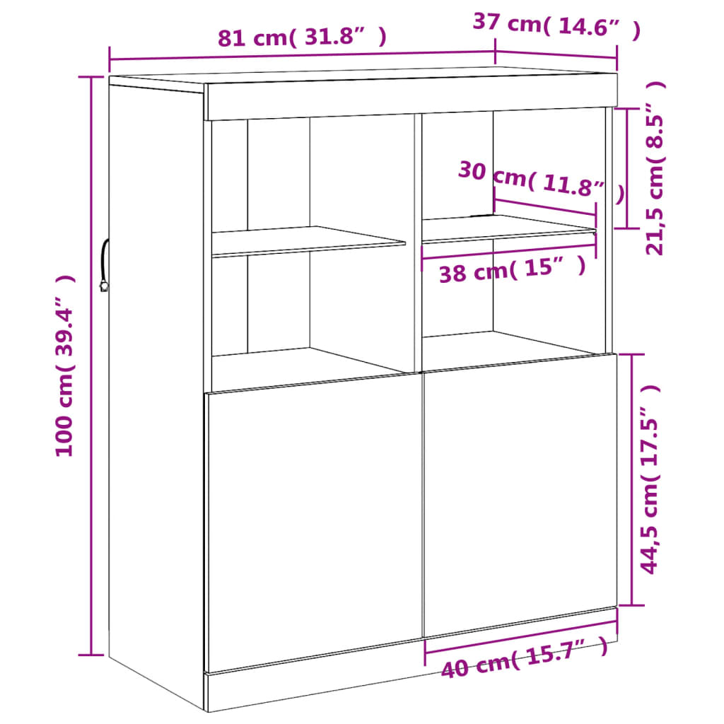 vidaXL Sideboard mit LED-Leuchten Sonoma-Eiche 81x37x100 cm