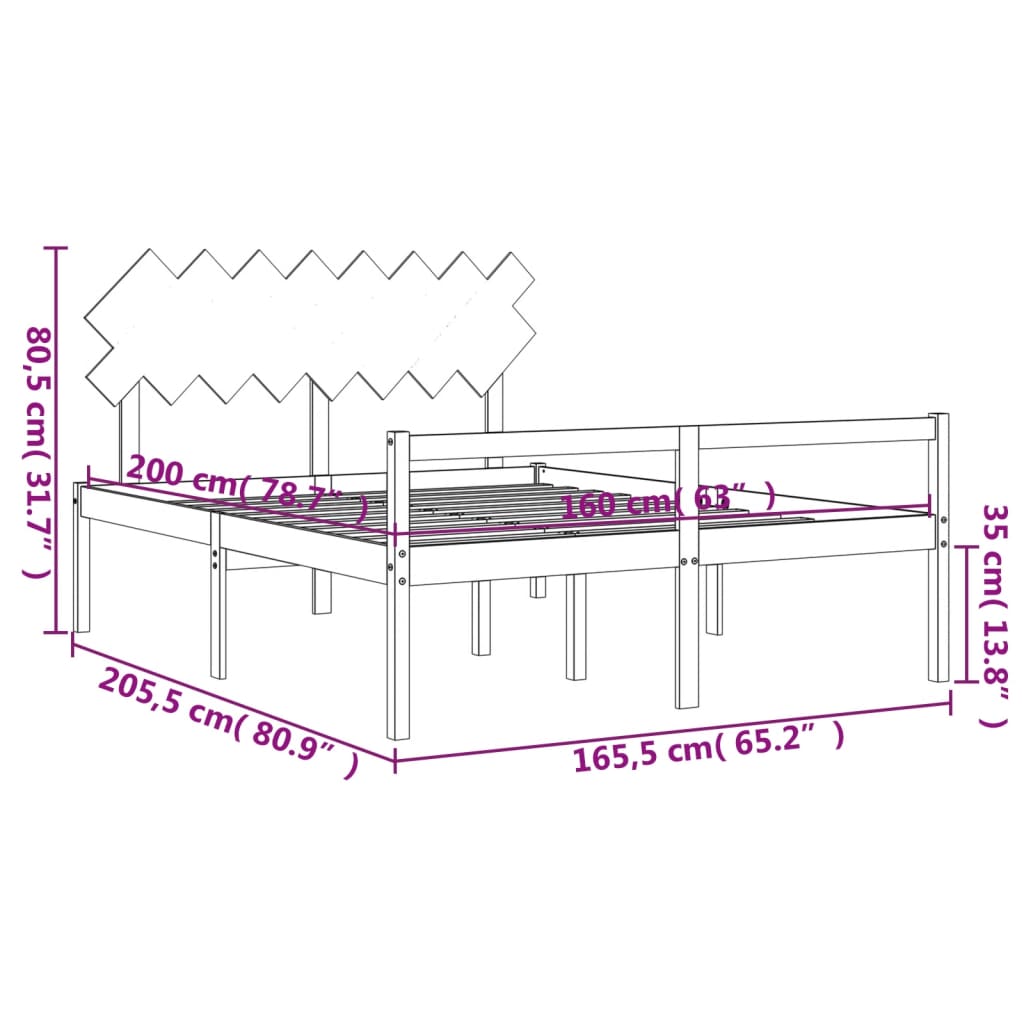 vidaXL Seniorenbett mit Kopfteil 160x200 cm Weiß Massivholz