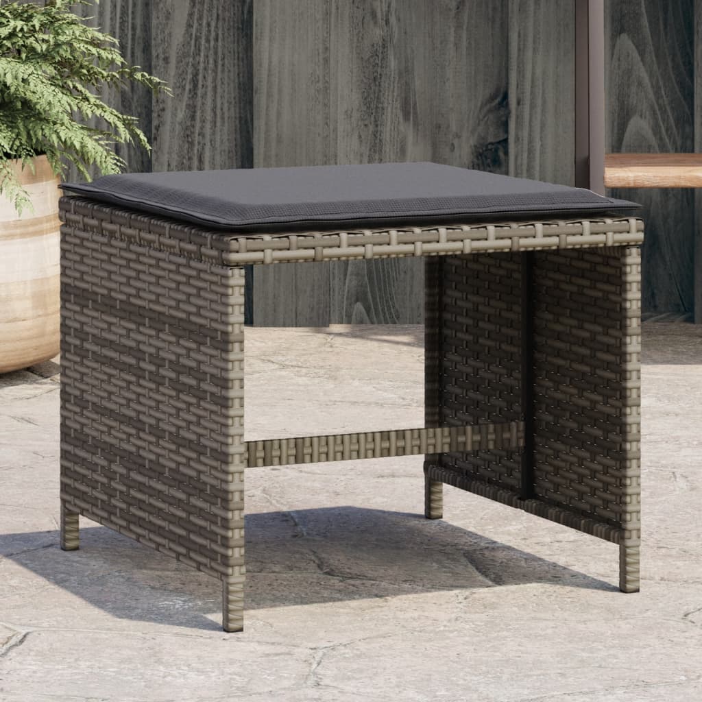 vidaXL Gartenhocker mit Kissen 4 Stk. Grau 40x40x35 cm Poly Rattan