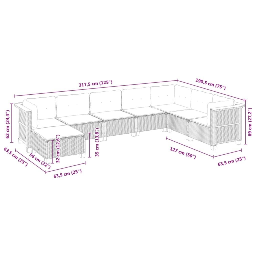 vidaXL 8-tlg. Garten-Sofagarnitur mit Kissen Grau Poly Rattan