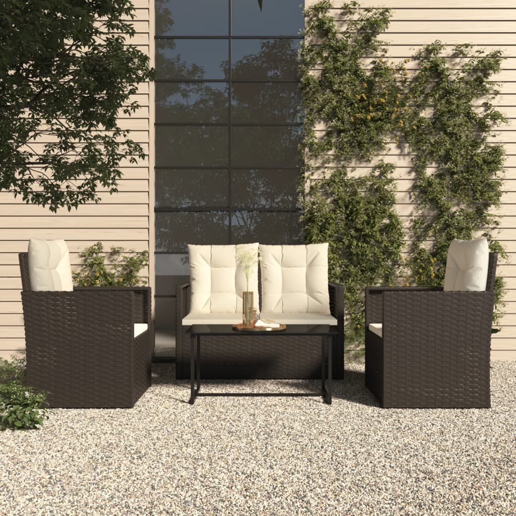 vidaXL 4-tlg. Garten-Lounge-Set mit Kissen Poly Rattan Schwarz