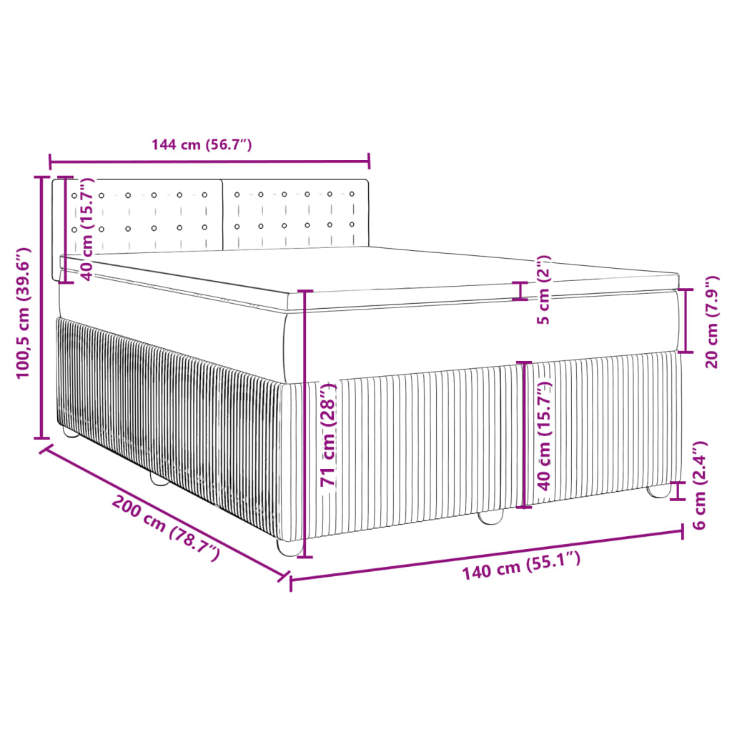 vidaXL Boxspringbett mit Matratze Dunkelbraun 140x200 cm Stoff