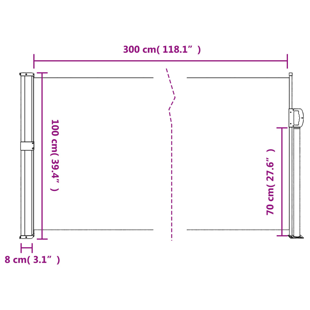 vidaXL Seitenmarkise Ausziehbar Weiß 100x300 cm