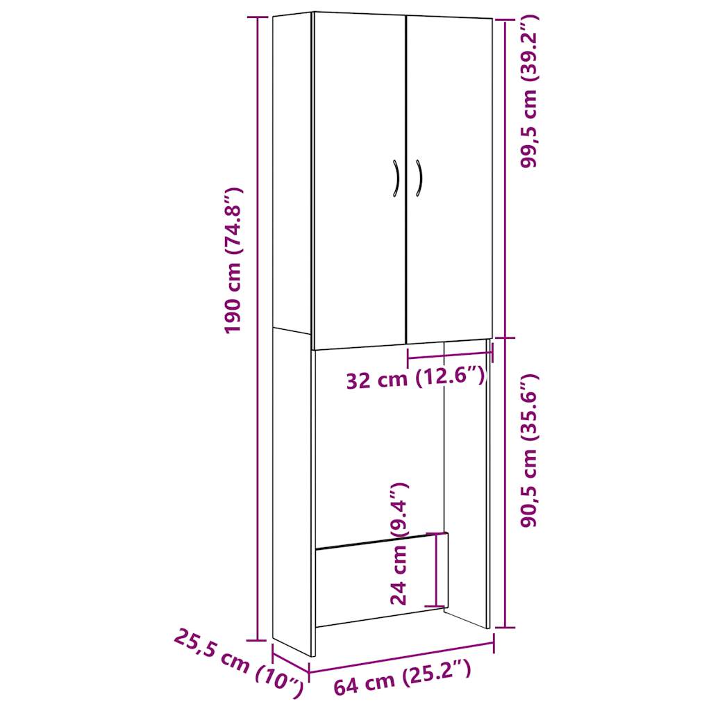 vidaXL Waschmaschinenschrank Altholz-Optik 64x25,5x190 cm