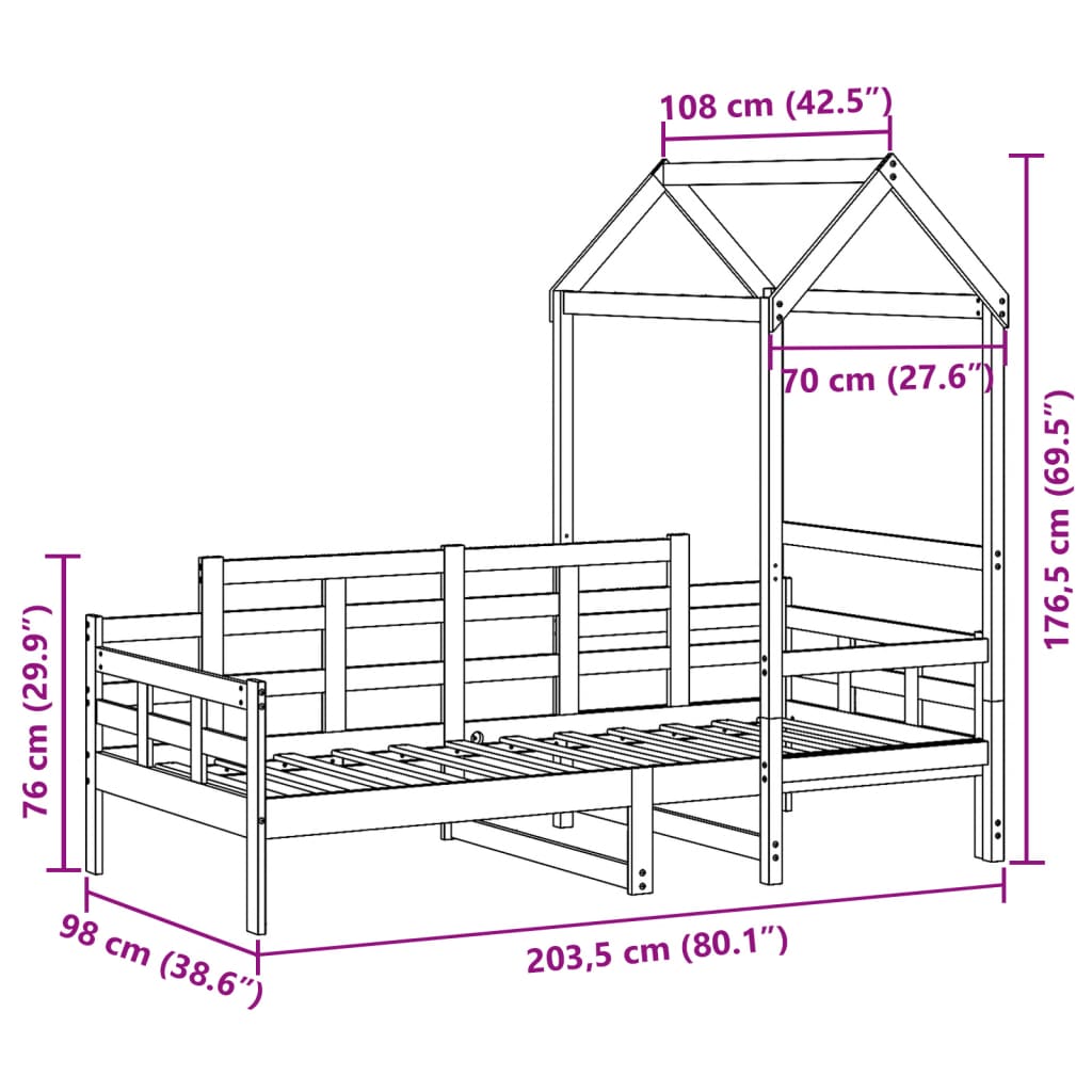 vidaXL Tagesbett mit Dach 90x200 cm Massivholz Kiefer