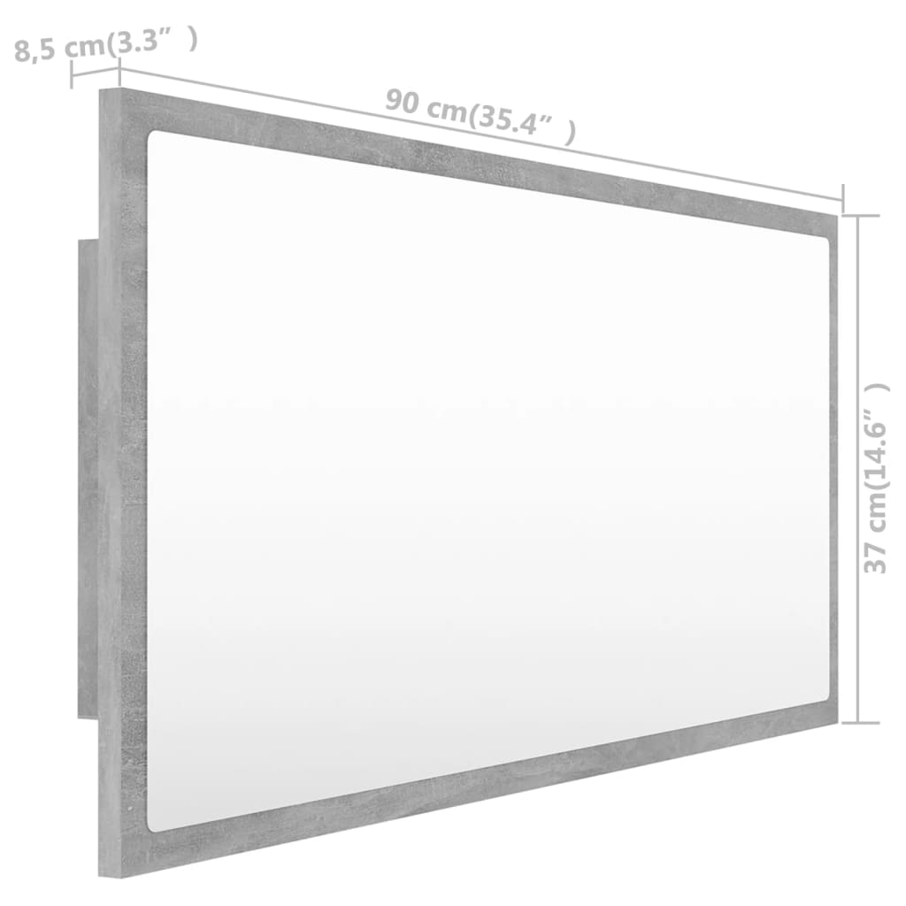 vidaXL LED-Badspiegel Betongrau 90x8,5x37 cm Acryl