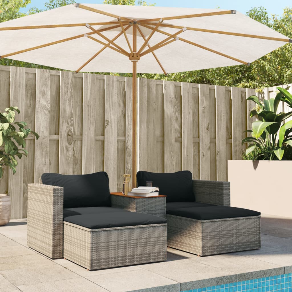 vidaXL 5-tlg. Garten-Sofagarnitur mit Kissen Grau Poly Rattan Akazie