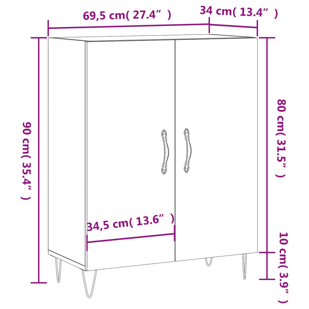 vidaXL Sideboard Räuchereiche 69,5x34x90 cm Holzwerkstoff