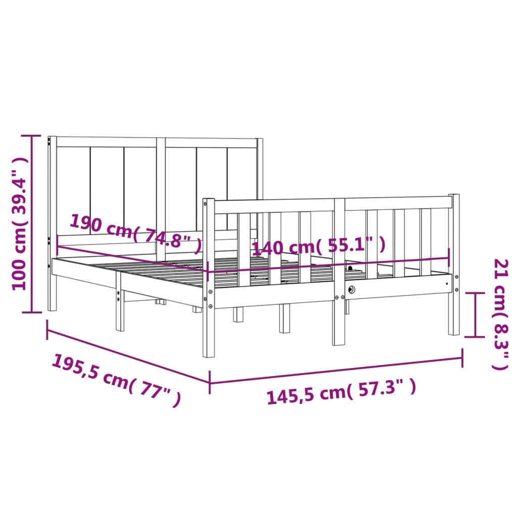 vidaXL Massivholzbett mit Kopfteil Schwarz 140x190 cm