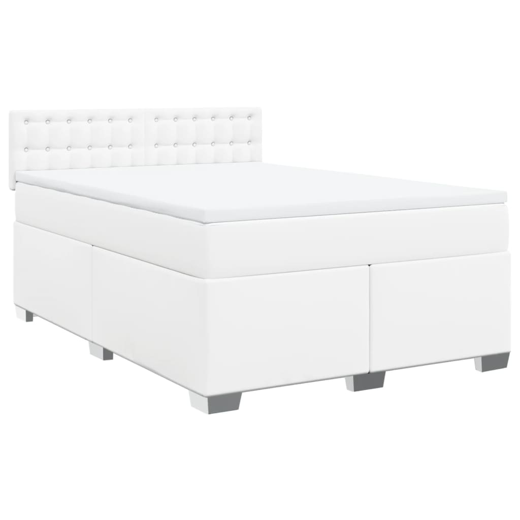 vidaXL Boxspringbett mit Matratze Weiß 140x200 cm Kunstleder