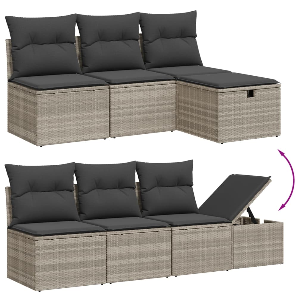 vidaXL 7-tlg. Garten-Sofagarnitur mit Kissen Hellgrau Poly Rattan