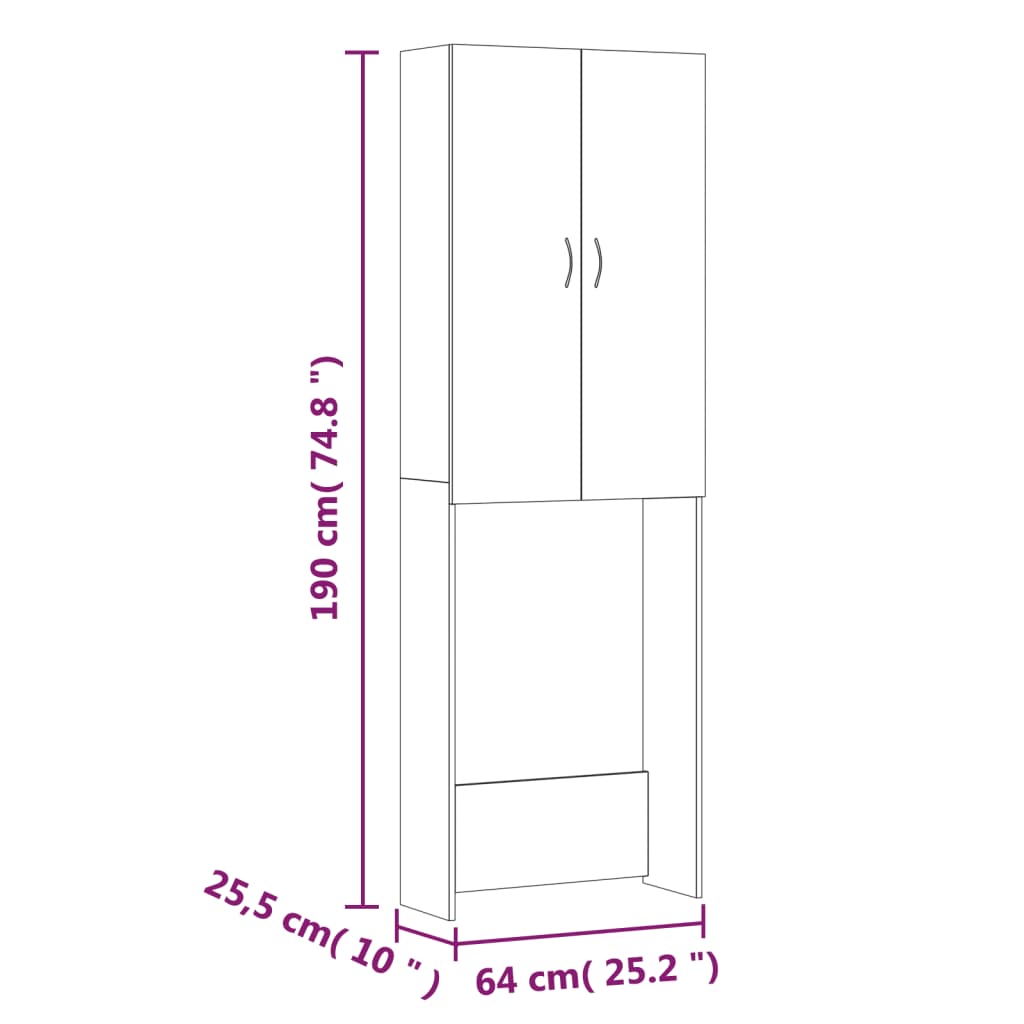 vidaXL Waschmaschinenschrank Betongrau 64x25,5x190 cm