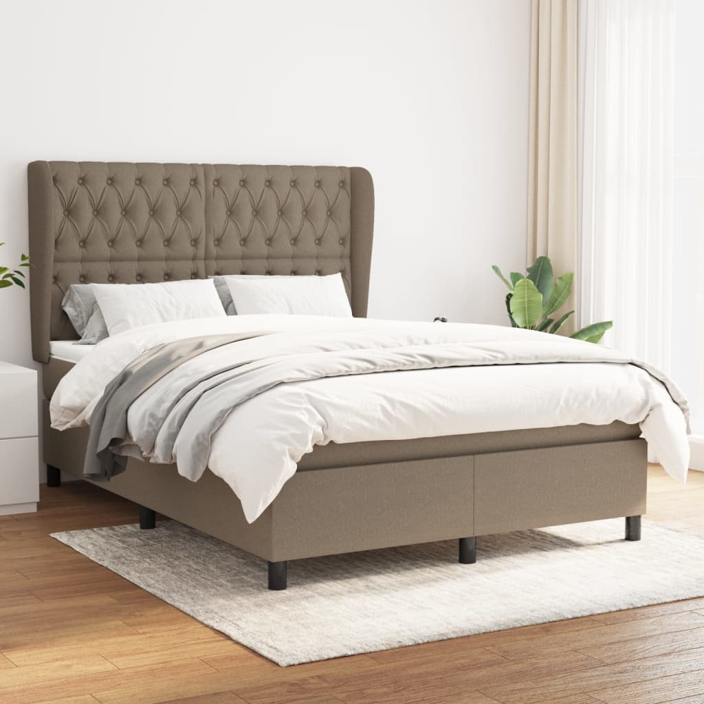 vidaXL Boxspringbett mit Matratze Taupe 140x190 cm Stoff