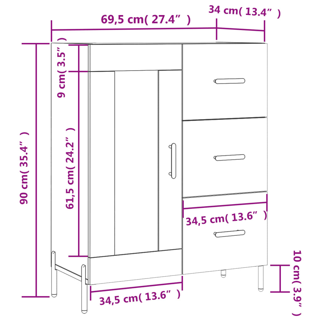 vidaXL Sideboard Braun Eichen-Optik 69,5x34x90 cm Holzwerkstoff