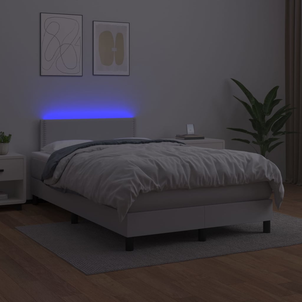 vidaXL Boxspringbett mit Matratze & LED Weiß 120x200 cm Kunstleder