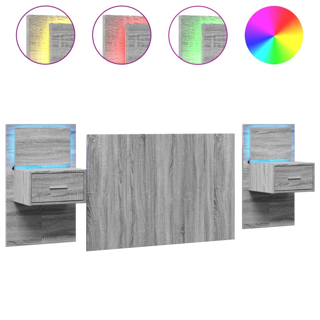 vidaXL Kopfteil mit Nachttischen Grau Sonoma 120 cm Holzwerkstoff