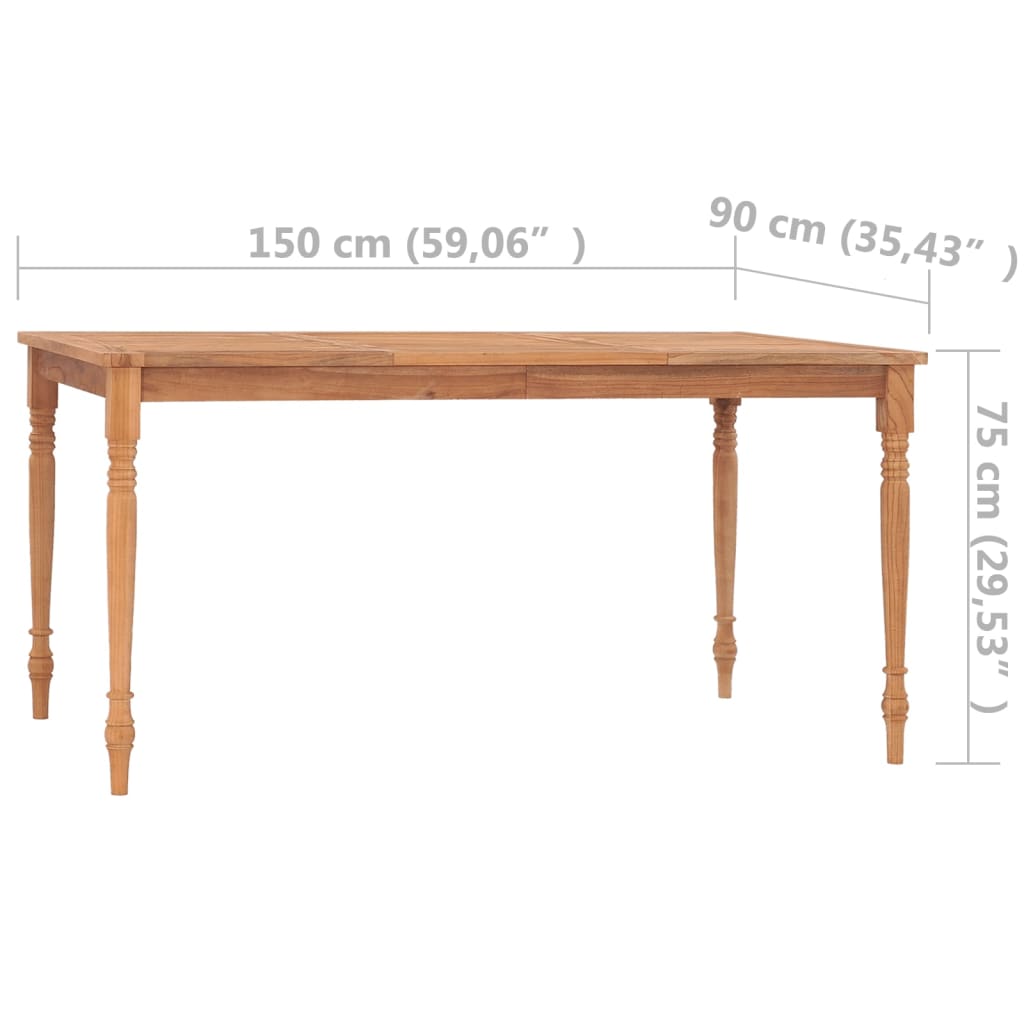 vidaXL Batavia-Tisch 150x90x75 cm Teak Massivholz